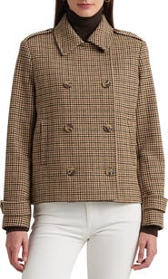 Lauren Ralph Lauren Houndstooth Crop Wool Blend Peacoat