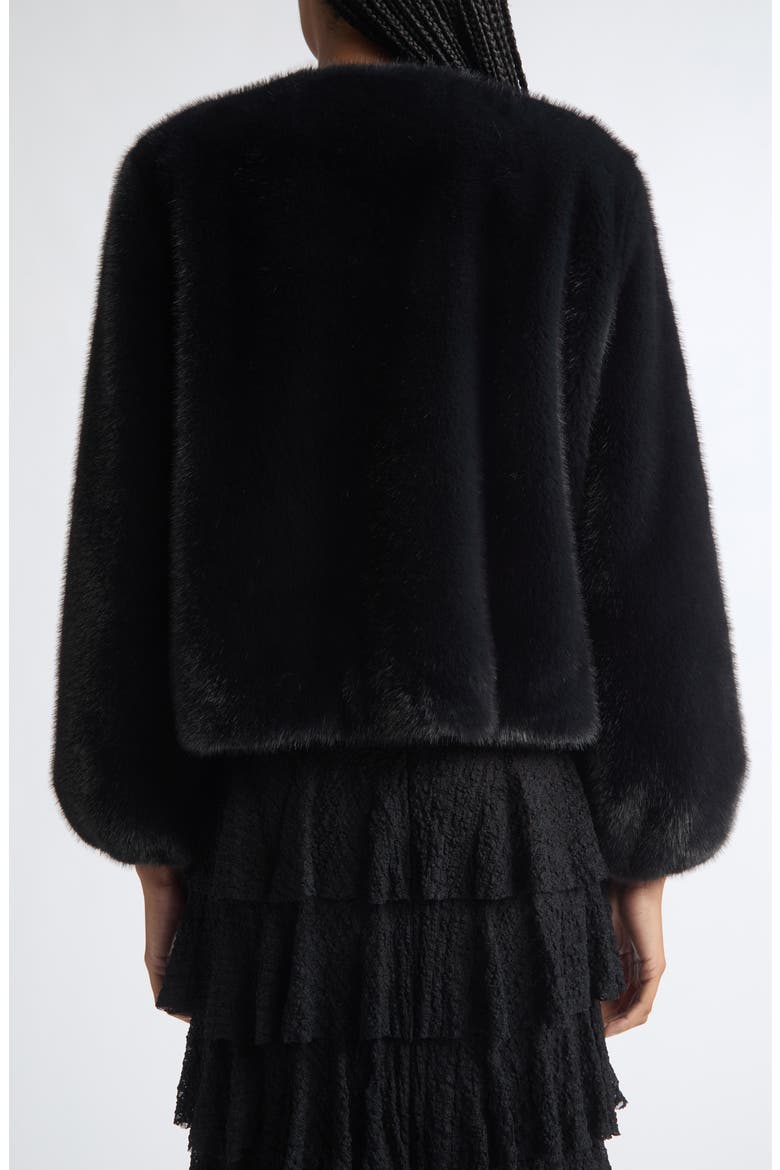 Benson Satin Bow Faux Fur Coat, Alternate, color, BLACK/ BLACK