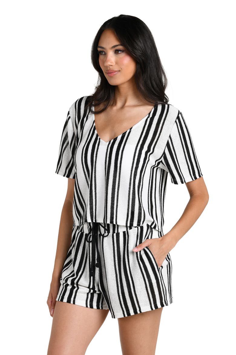 Boardwalk Stripe Knit Cover-Up Shirt, Alternate, color, BLACK AND IVORY