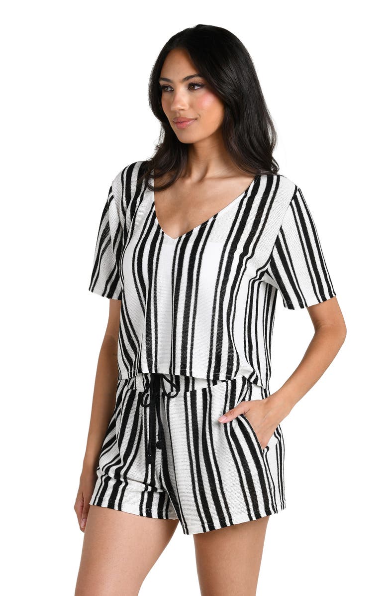 La Blanca Boardwalk Stripe Knit Cover-Up Shirt, Alternate, color, Black And Ivory