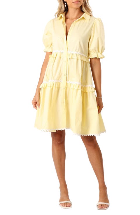 Shively Puff Sleeve Ruffle Cotton Shirtdress