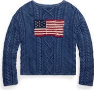 Polo Ralph Lauren Flag Cable Knit Cotton Aran Sweater
