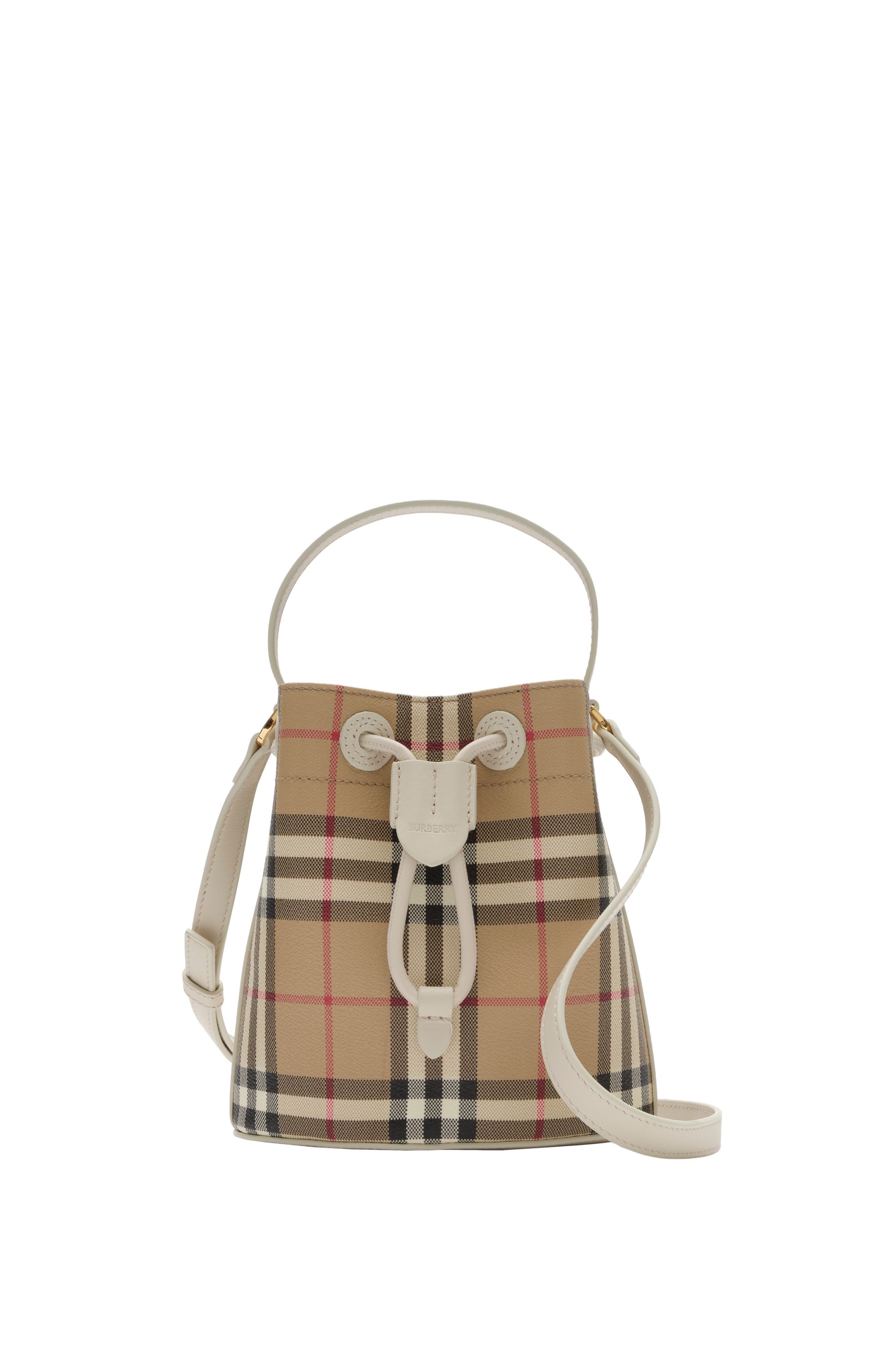 Burberry Mini Check Bucket Bag, Main, color, Archive Beige/Soap Beige
