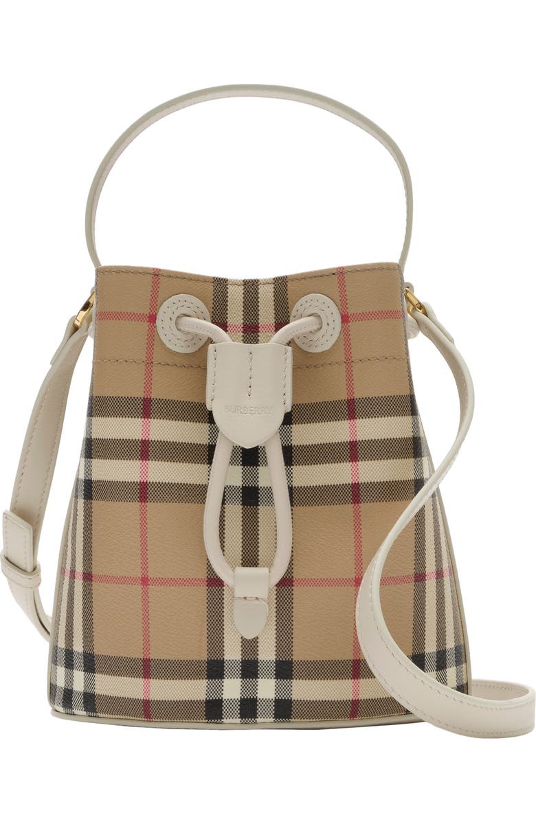 Burberry Mini Check Bucket Bag, Main, color, Archive Beige/Soap Beige