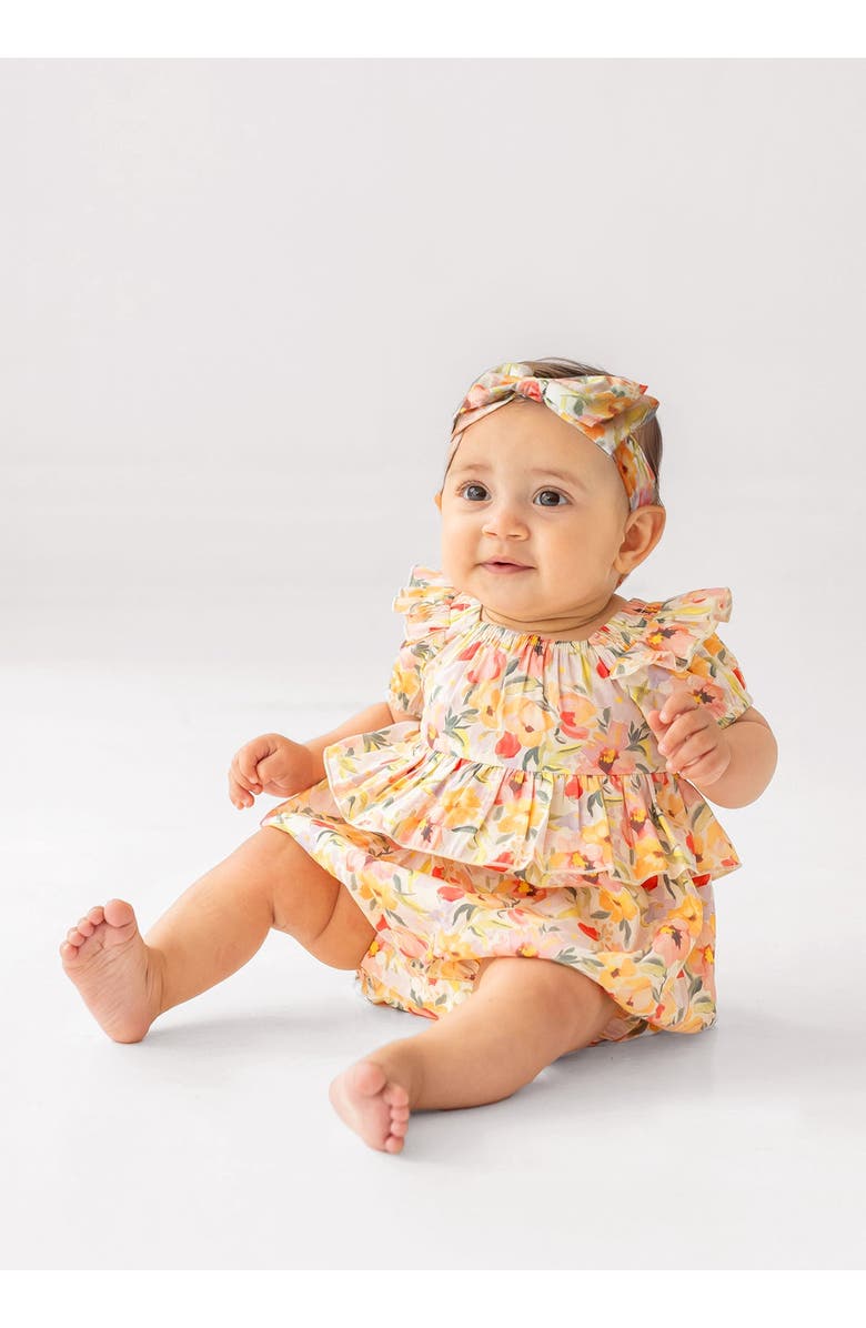 Mabel + Honey Blooming Florals Short Gathered Sleeve Romper, Alternate, color, Pink