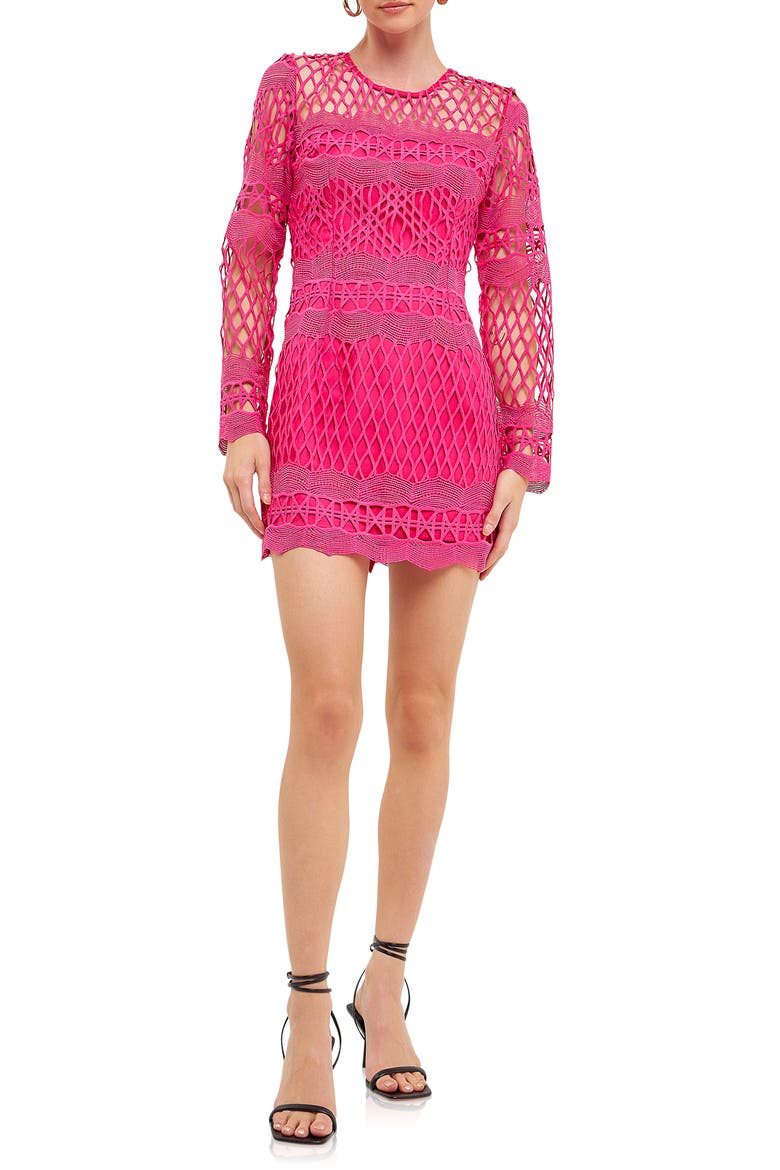 Long Sleeve Body-Con Minidress, Alternate, color, FUCHSIA