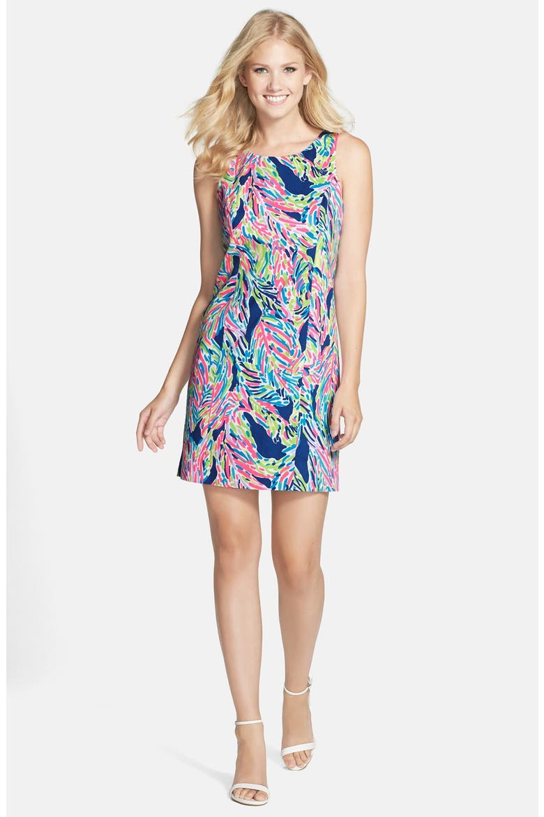 'Cathy' Cotton Shift Dress, Alternate, color, INDIGO PALM READER