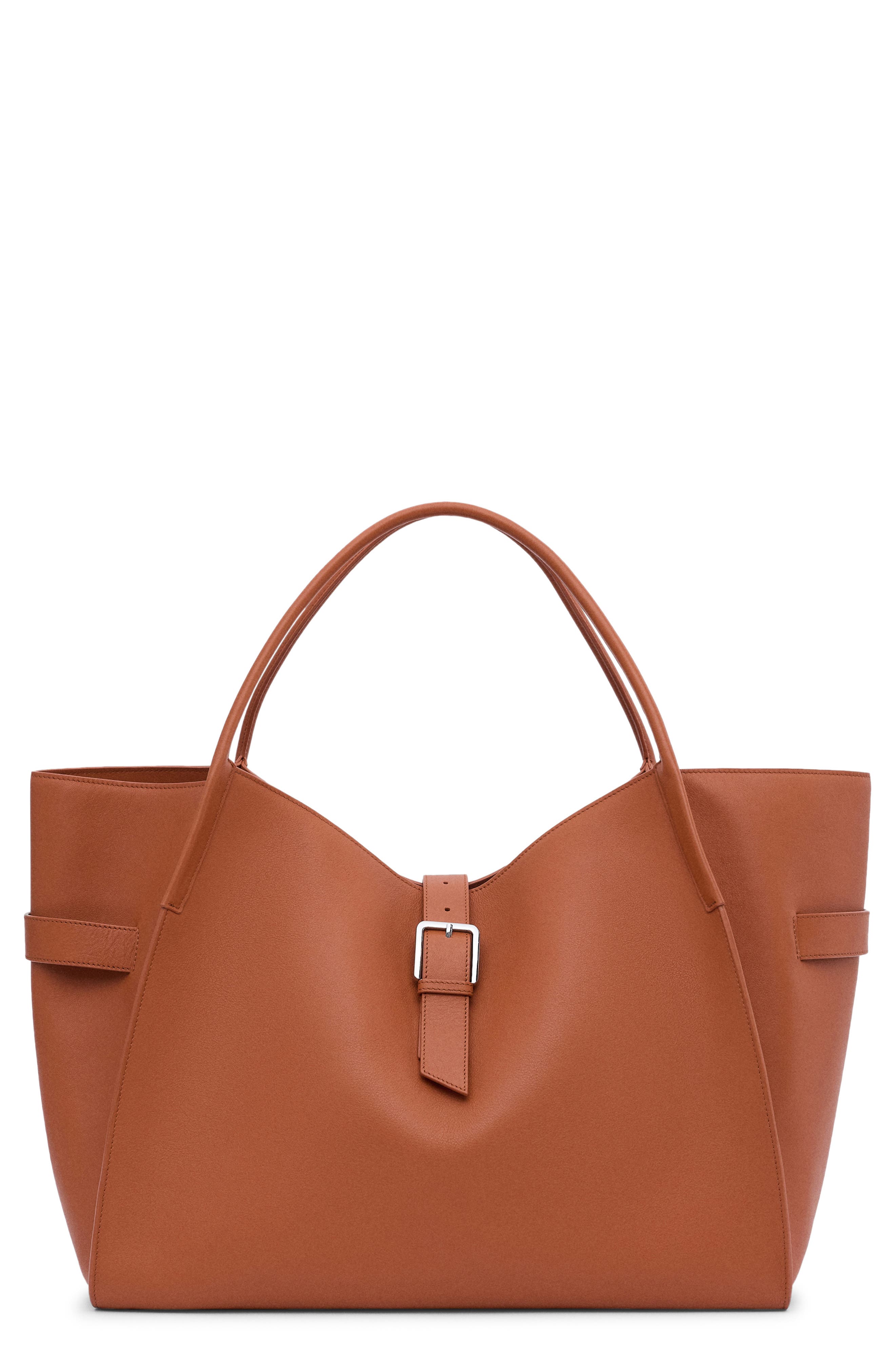 MANGO Maxi Leather Shopper Bag, Main, color, Orange