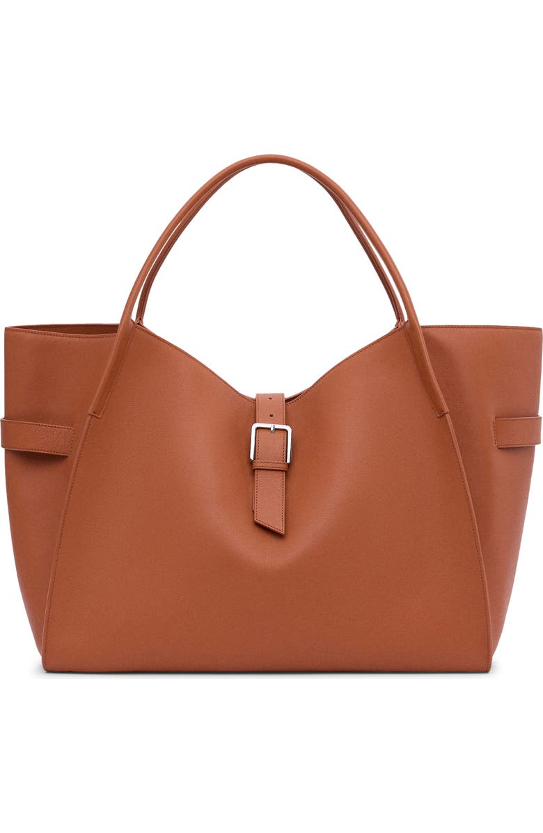 MANGO Maxi Leather Shopper Bag, Main, color, Orange