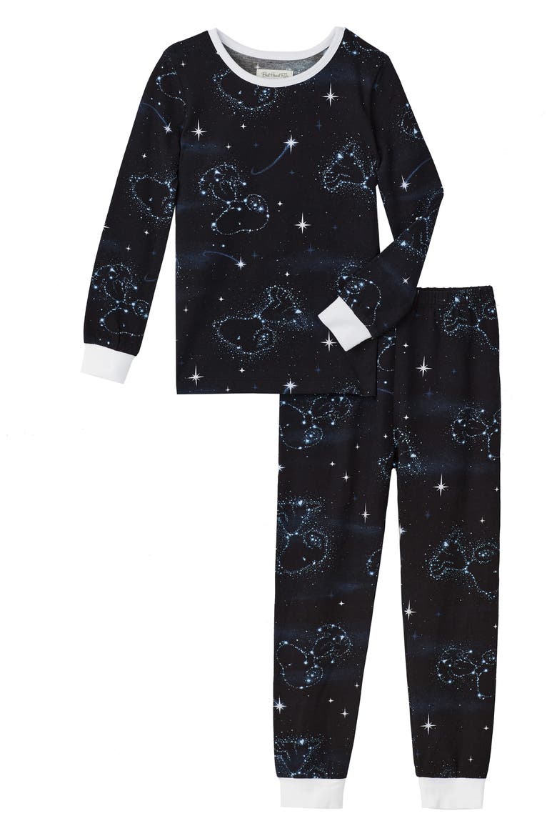Kids' x Peanuts® Print Fitted Organic Cotton Jersey Two-Piece Pajamas, Main, color, CELESTIAL SNOOPY