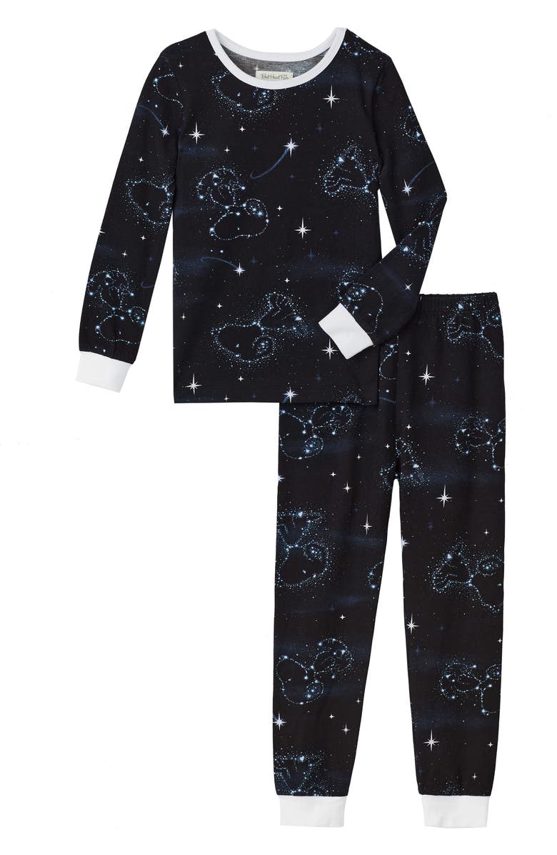 BedHead Pajamas Kids' x Peanuts<sup>®</sup> Print Fitted Organic Cotton Jersey Two-Piece Pajamas, Main, color, 
