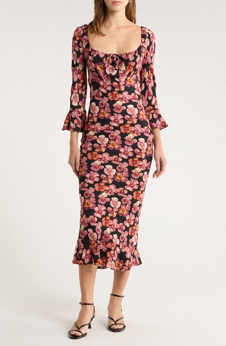 Reformation Kiley Floral Print Midi Dress, Main, color, Pansy