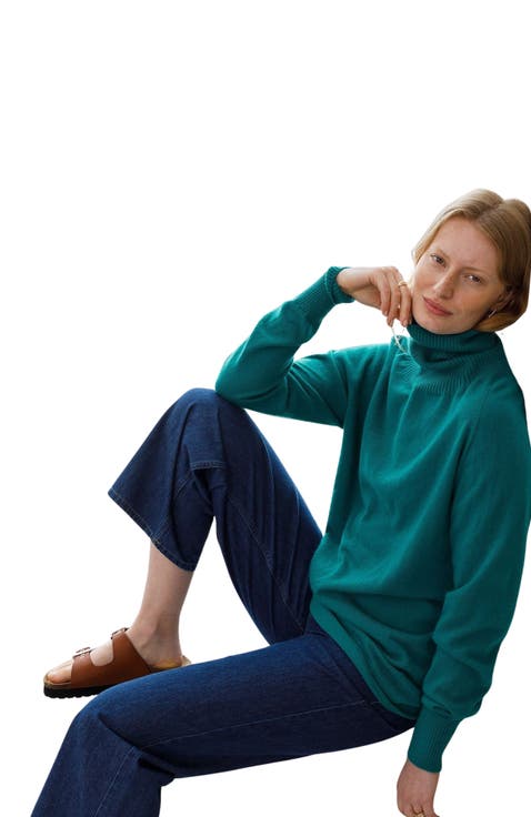 Whole Pattern Turtleneck – Green Womens Turtleneck Sweater Long Sleeve Ribbed Knit