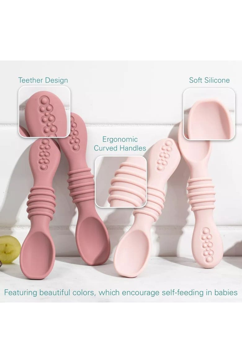 Silicone Suction Bowl Set with Lids, Soft Led Weaning Feeding Spoons, Fruit Feeders, Freezer & Dishwasher Safe, Alternate, color, Pink