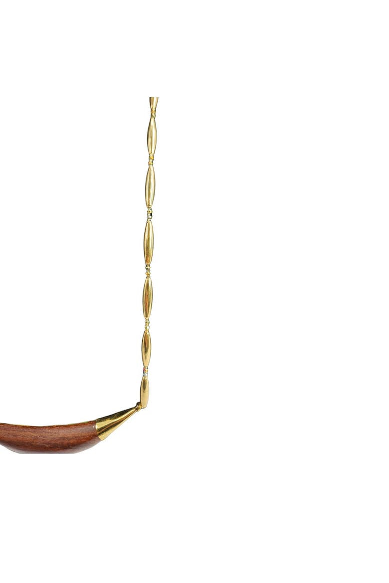 Vintage 1970s Reversible Abalone Shell and Wood Inlay Crescent Necklace, Alternate, color, Gold