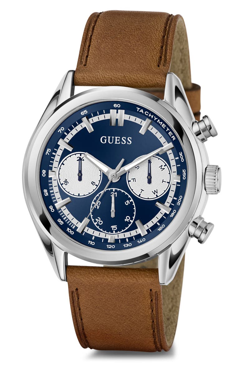 Dawson Chronograph Leather Strap Watch, 44mm, Alternate, color, BROWN
