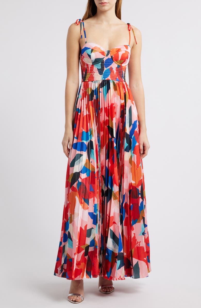 Hutch Pleated Bustier Maxi Dress, Main, color, Coral Floral