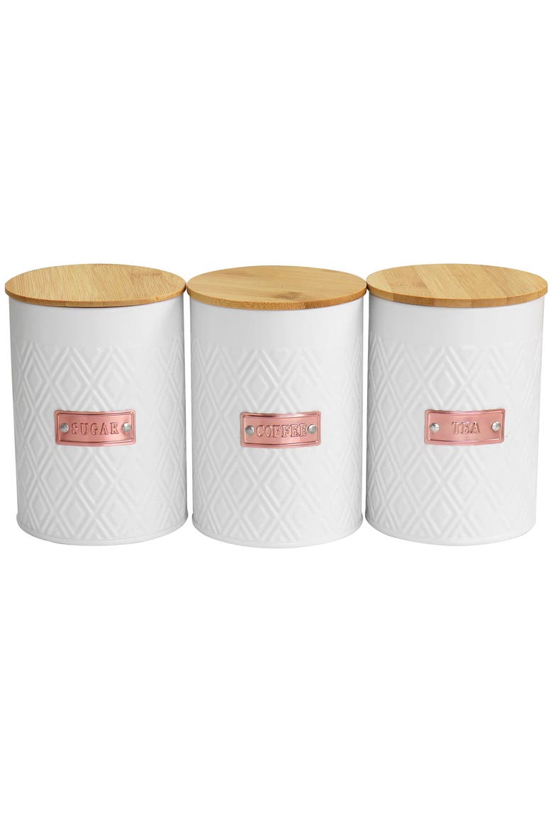 Kitchen Food Storage and Organization 4 Piece Canister Set with Wood Lids, Alternate, color, White