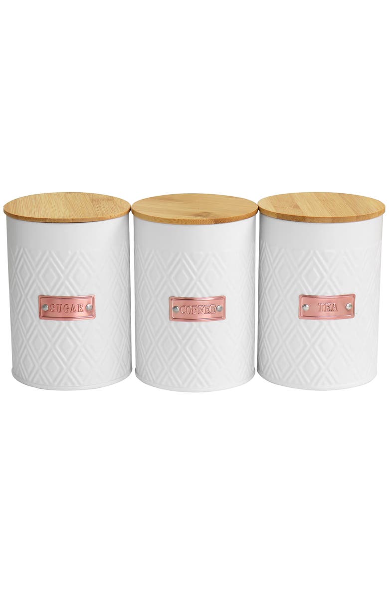 Megachef Kitchen Food Storage and Organization 4 Piece Canister Set with Wood Lids, Alternate, color, White