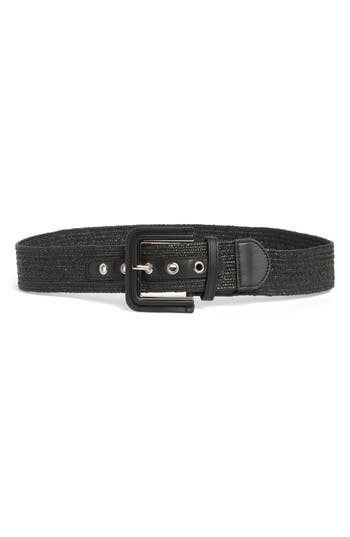 Vince Camuto Woven Square Buckle Belt In Black