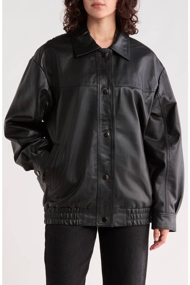 Oversized Leather Bomber Jacket, Main, color, BLACK