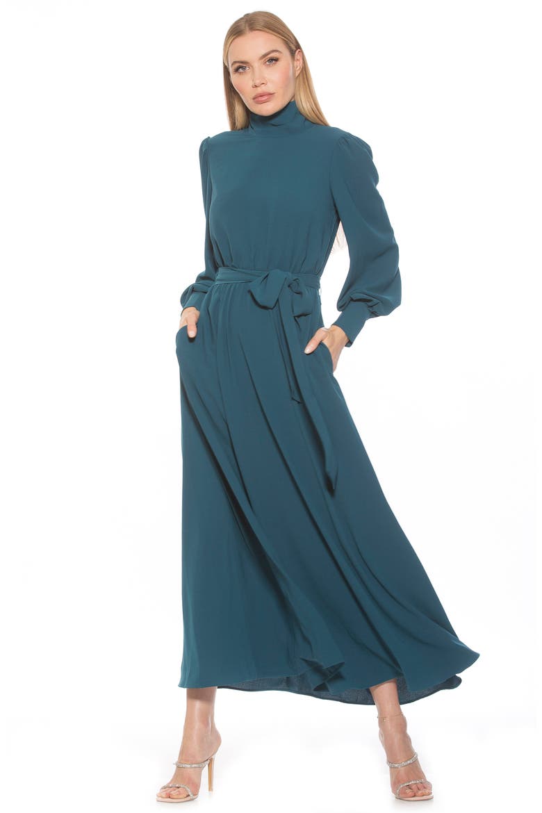 Saliah Mockneck Blouson Sleeve Dress, Alternate, color, TEAL