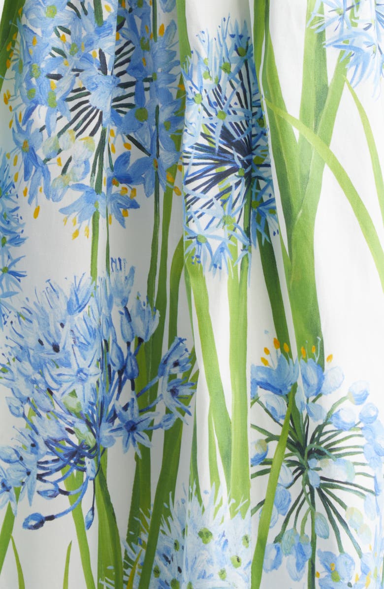 Oscar de la Renta Alliums Appliqué Pleated Stretch Cotton Poplin Fit & Flare Dress, Alternate, color, Blue/ White