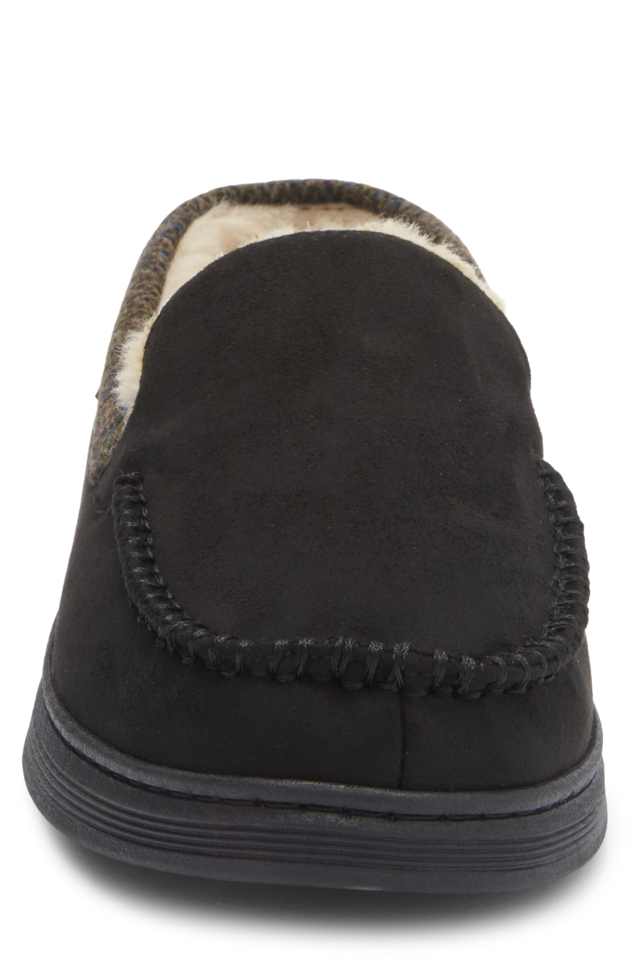 Cole Haan Plaid Trim Faux Fur Lined Microsuede Slipper, Alternate, color, Caviar