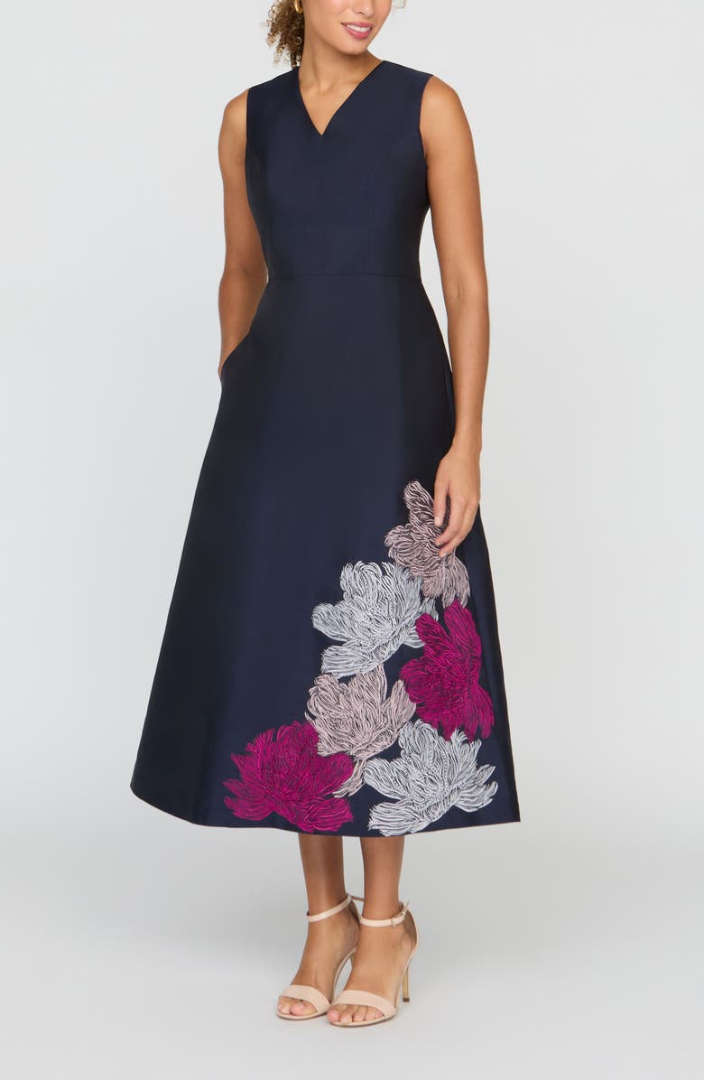 Kay Unger Aria Floral Cocktail Dress, Alternate, color, Dark Navy