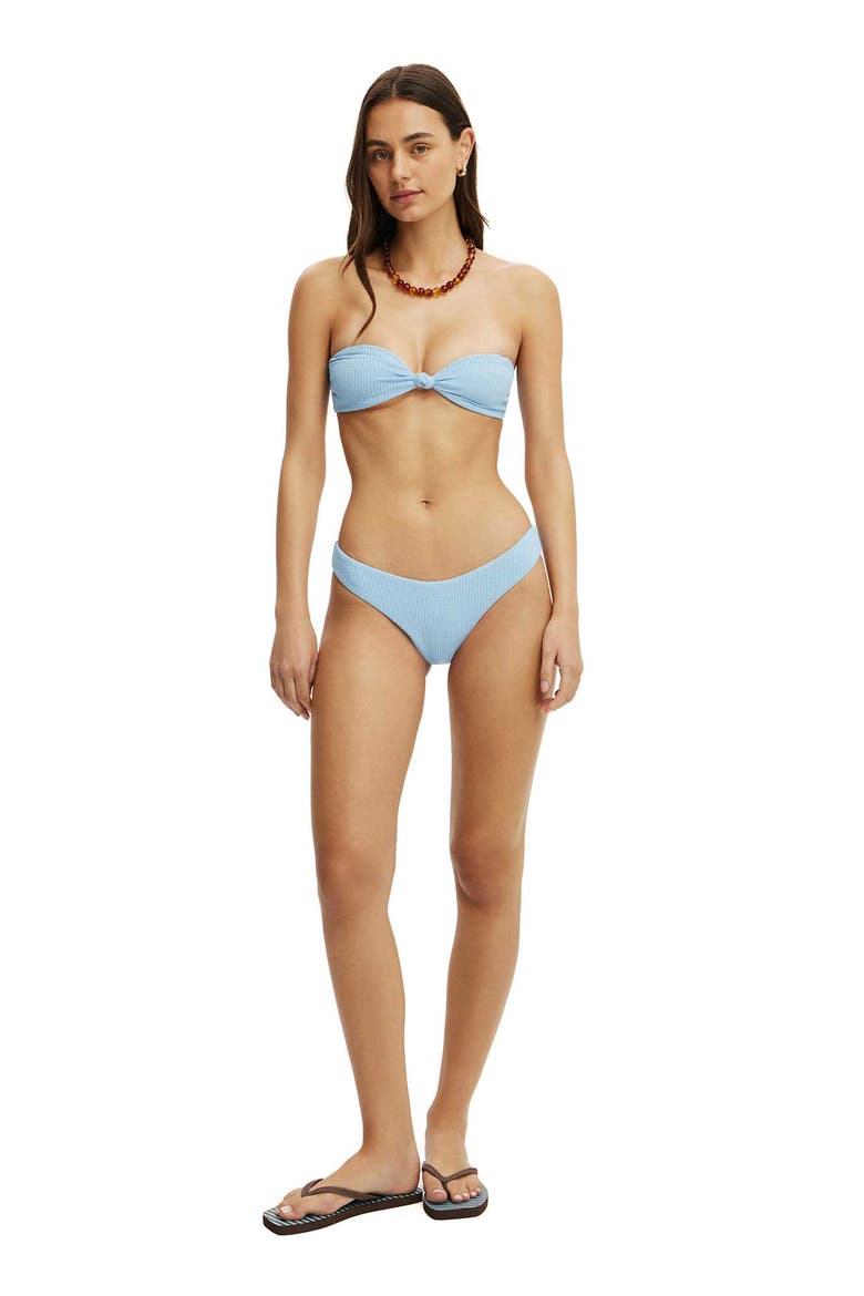 Women's Knot Micro Bandeau Bikini Top, Alternate, color, Clear Sea Blue Waffle