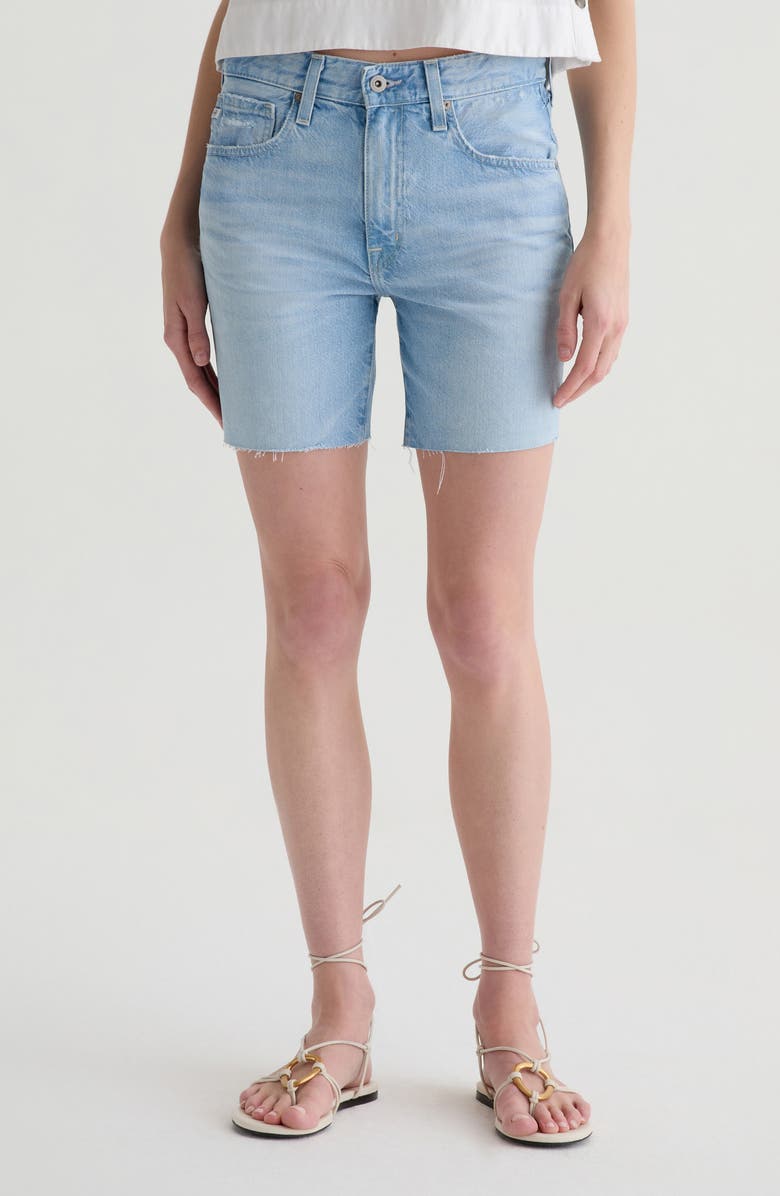 AG Ex-Boyfriend Raw Hem Mid Length Denim Shorts, Main, color, Allusion Destructed