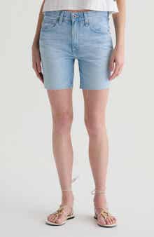 AG Ex-Boyfriend Raw Hem Mid Length Denim Shorts