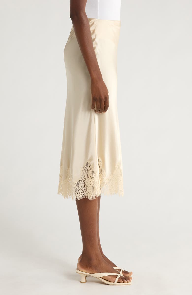 Lace Trim Silk Midi Skirt