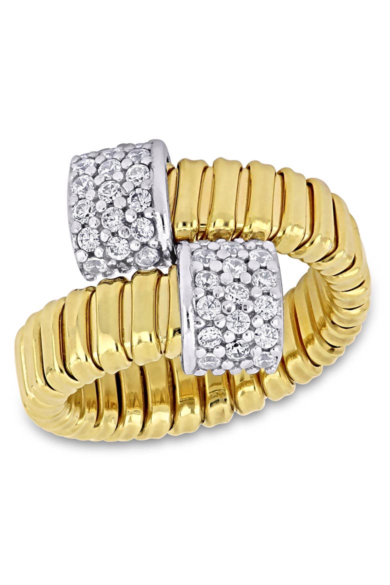 Cubic Zirconia Bypass Omega Ring, Main, color, Yellow-Plated