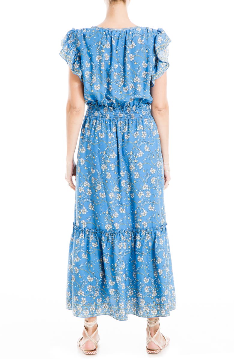 chinese dress ladies Max Studio Women's 3/4 Sleeve Tiered Maxi Dress, Blue Floral Paisley Band,  Small at Amazon Women's Clothing store main image 0