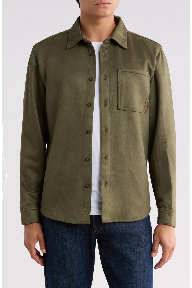 Flint Oak Microsuede Overshirt, Main, color, OLIVE NIGHT