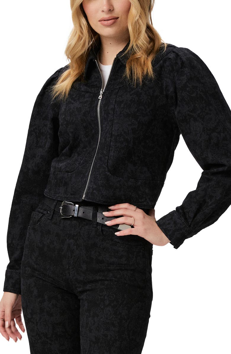 PAIGE Evelyn Laser Floral Jacket, Alternate, color, Black Laser Floral