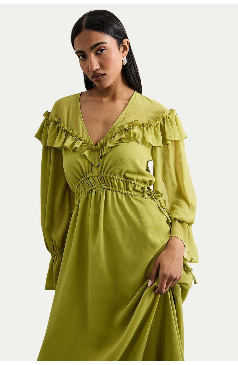 Warehouse Ruffle Shoulder Detail Boho Maxi Dress, Alternate, color, Chartreuse