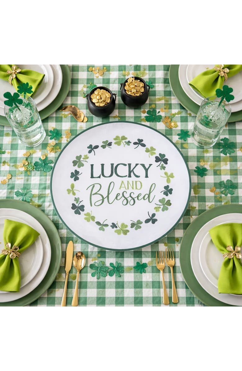 C&F Home "Lucky and Blessed" St. Patrick's Day Round Embroidered Accent Throw Pillow 18" x 20", Alternate, color, Green