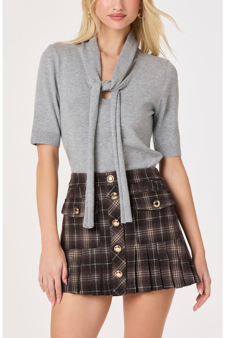 Abigayle Plaid Pleated Miniskirt, Alternate, color, TAUPE PLAID