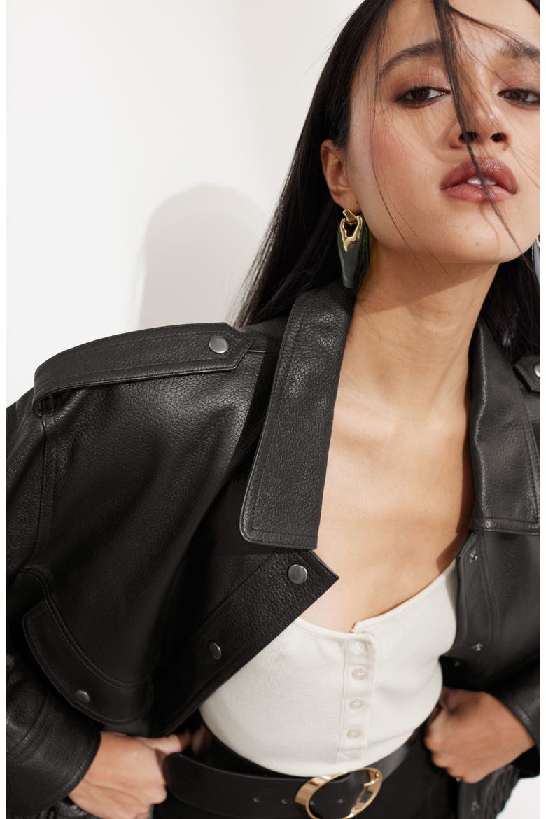 Leather Jacket, Alternate, color, BLACK DARK