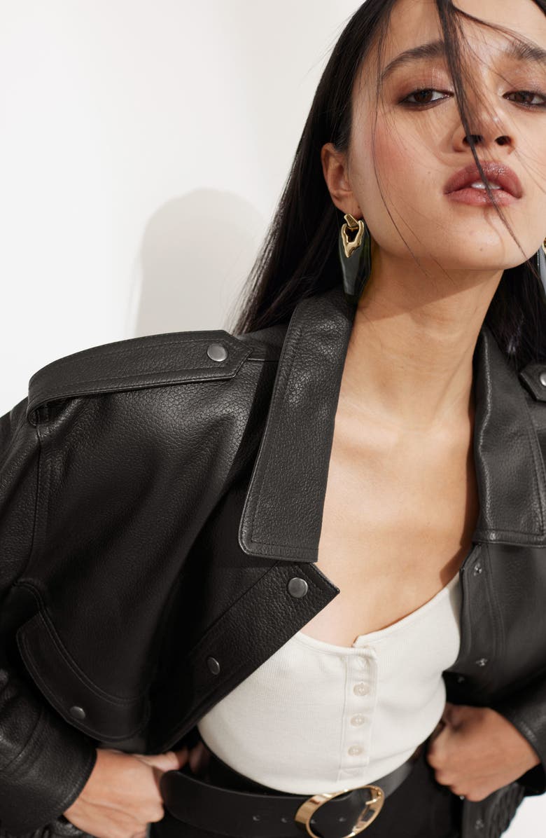 & Other Stories Leather Jacket, Alternate, color, 