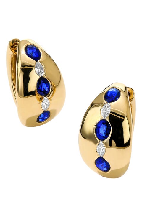 Oval Sapphire & Diamond Huggie Hoop Earrings