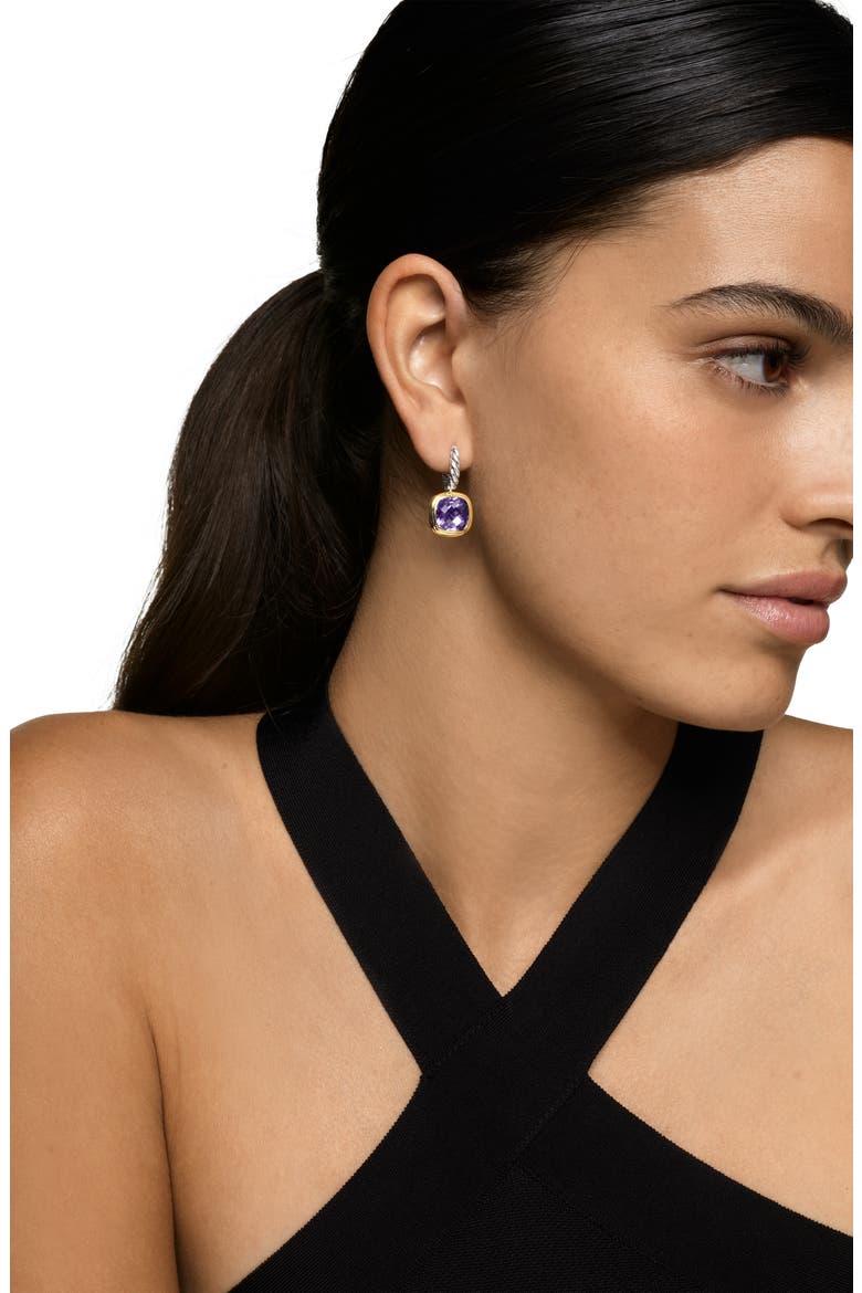 Albion® Drop Earrings in Sterling Silver with 18K Yellow Gold & Amethyst, 10mm, Alternate, color, AMETHYST