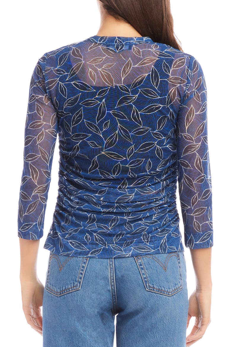 Side Ruched Sheer Mesh Top, Alternate, color, PRINT