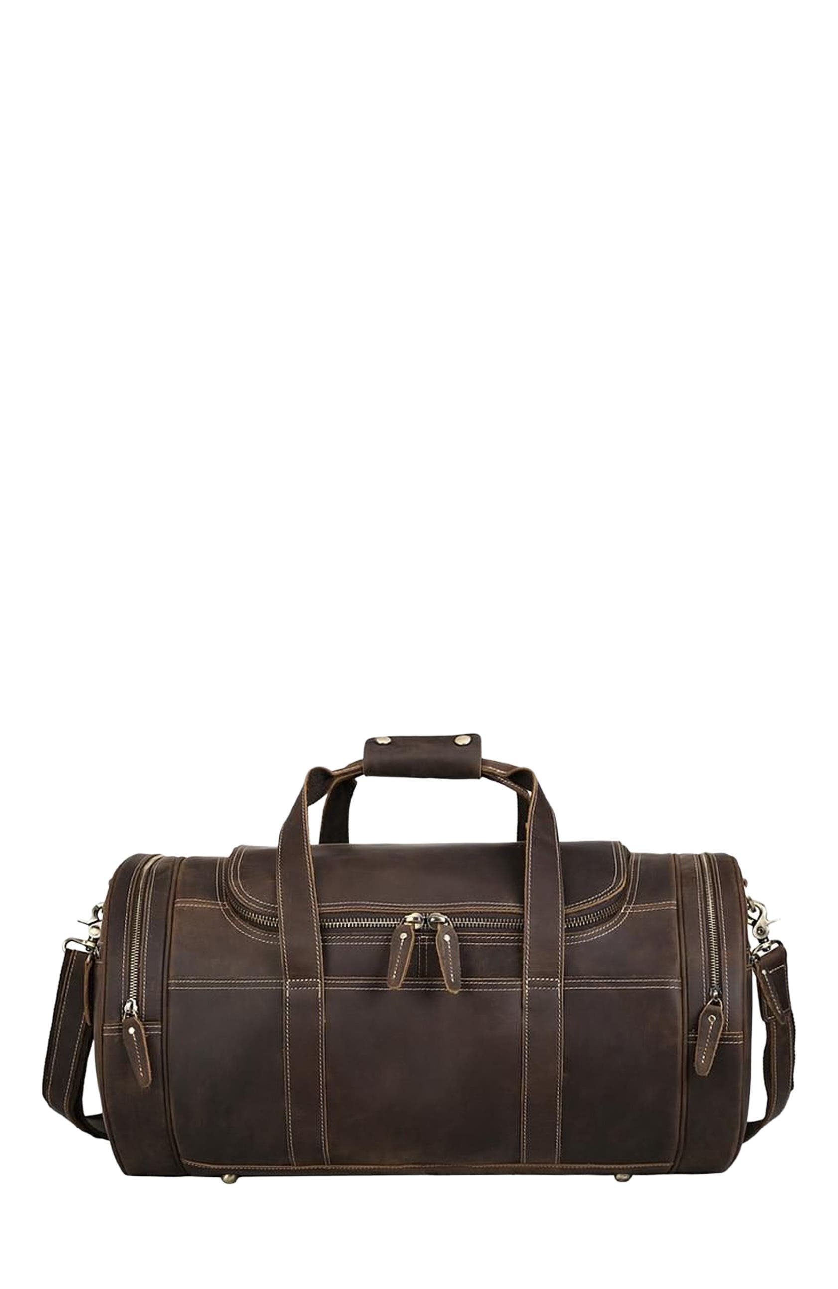STEEL HORSE LEATHER The Wainwright Weekender | Round Vintage Leather Weekender, Alternate, color, Dark Brown