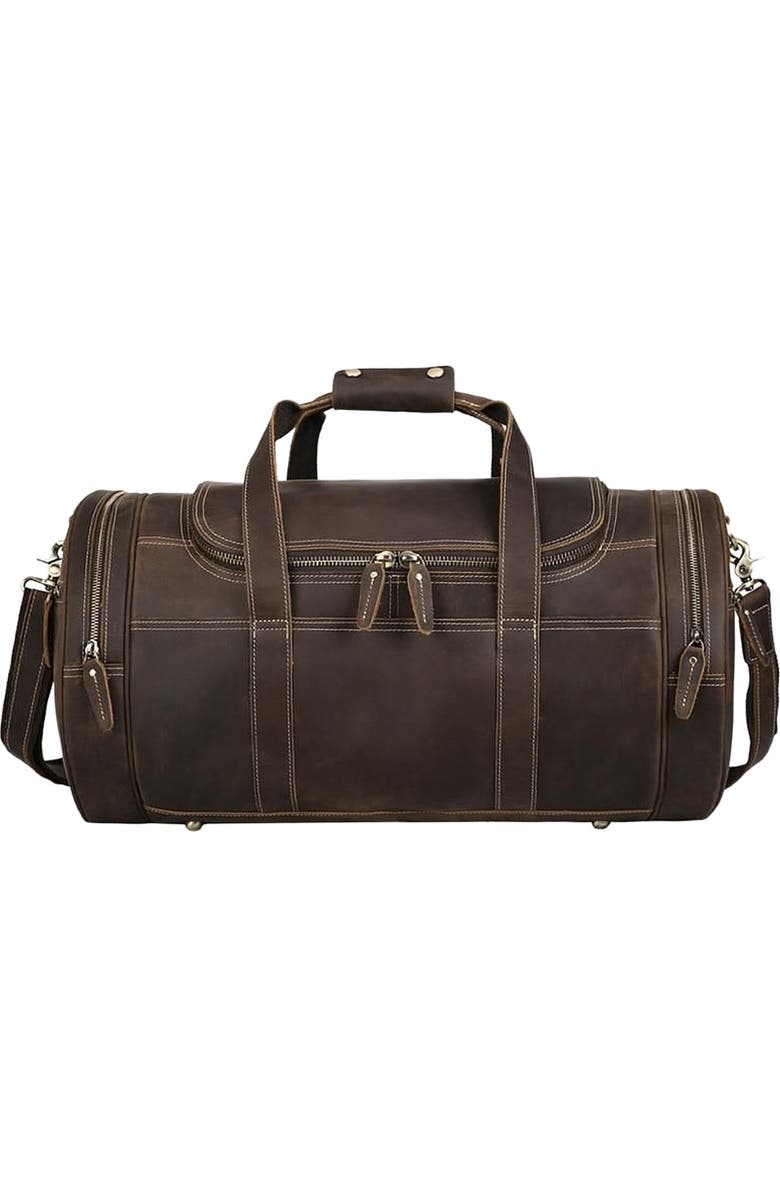 STEEL HORSE LEATHER The Wainwright Weekender | Round Vintage Leather Weekender, Alternate, color, Dark Brown
