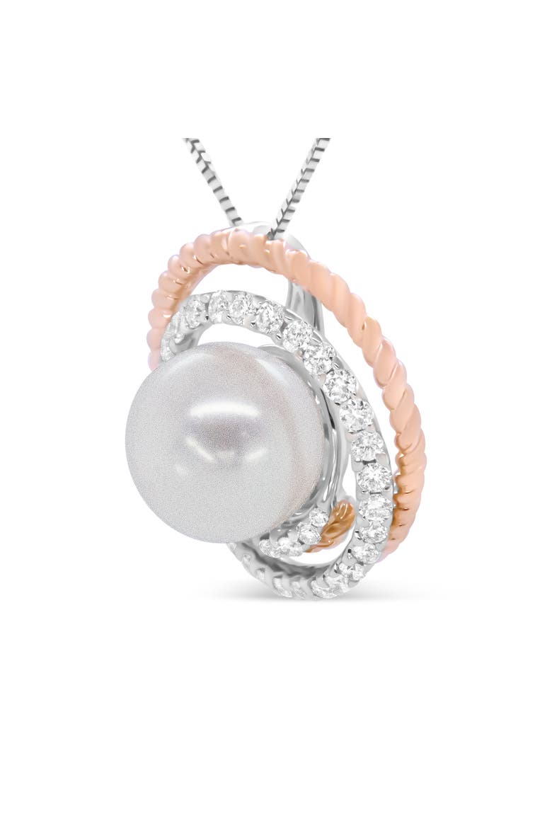 14K Rose and White Gold 3/8 Cttw Pave Diamond and Pearl Spiral Openwork Pendant, Alternate, color, White