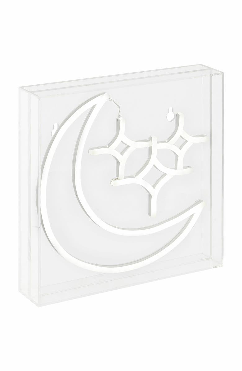 JONATHAN Y Starry Square Contemporary Glam Acrylic Box USB Operated LED Neon Light, Main, color, White