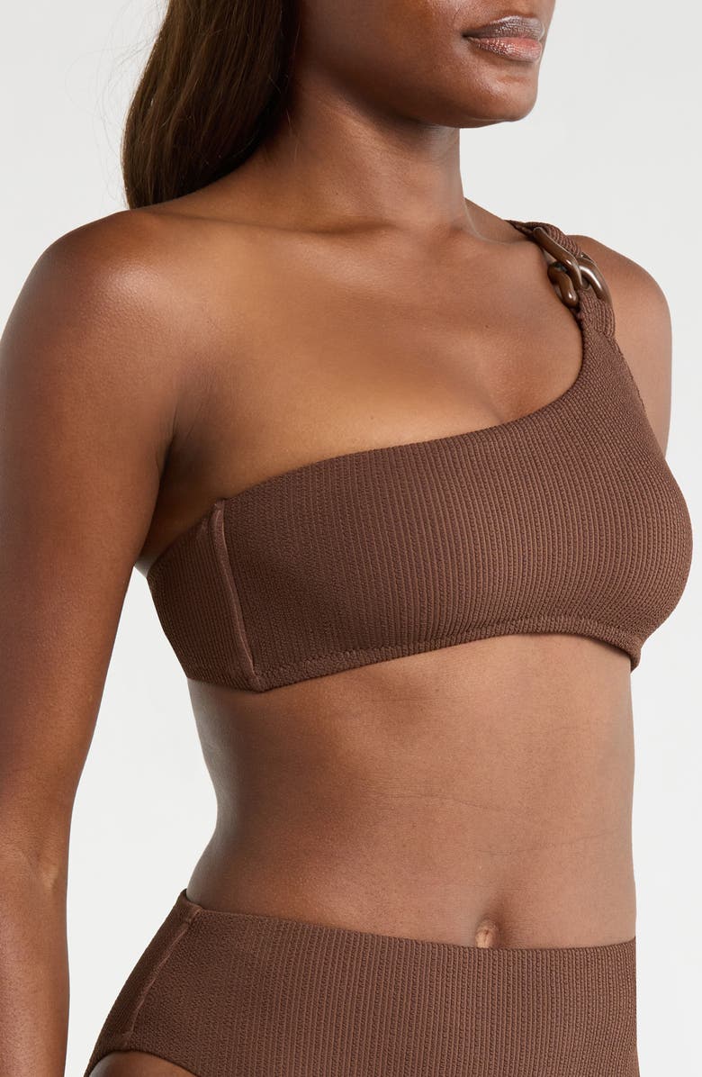 Sanctuary One Shoulder Ring Bikini Top, Alternate, color, Espresso